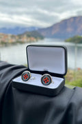 Lava Orange Floral Print Handmade Italian Cufflinks with Clear Resin - Che Cose Belle
