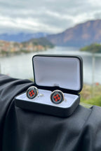 Lava Orange Floral Print Handmade Italian Cufflinks with Clear Resin - Che Cose Belle