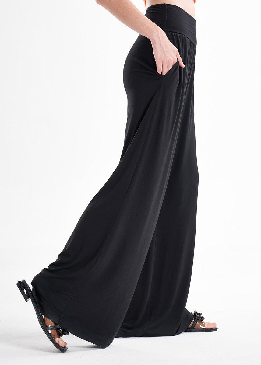LavaNera Palazzo Black Jersey Viscose Pants - Che Cose Belle