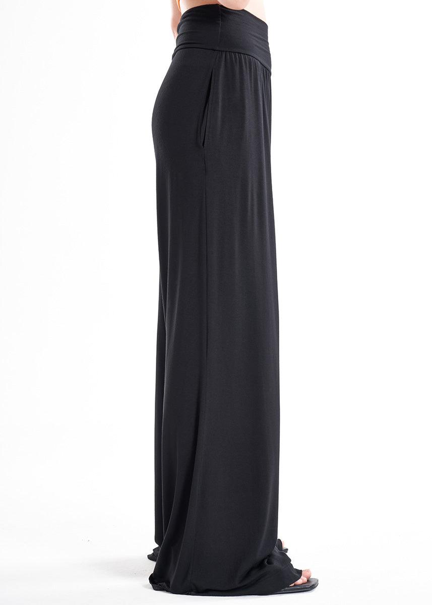 LavaNera Palazzo Black Jersey Viscose Pants - Che Cose Belle