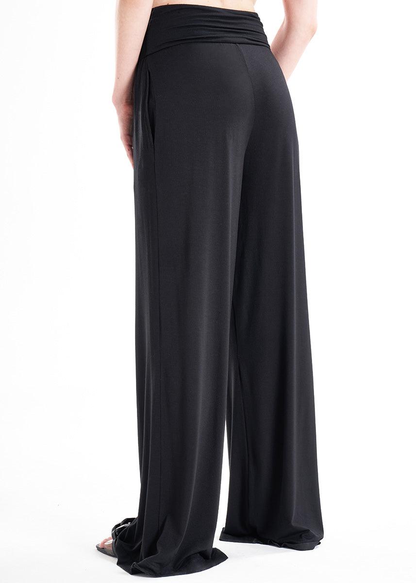 LavaNera Palazzo Black Jersey Viscose Pants - Che Cose Belle