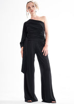 LavaNera Palazzo Black Jersey Viscose Pants - Che Cose Belle