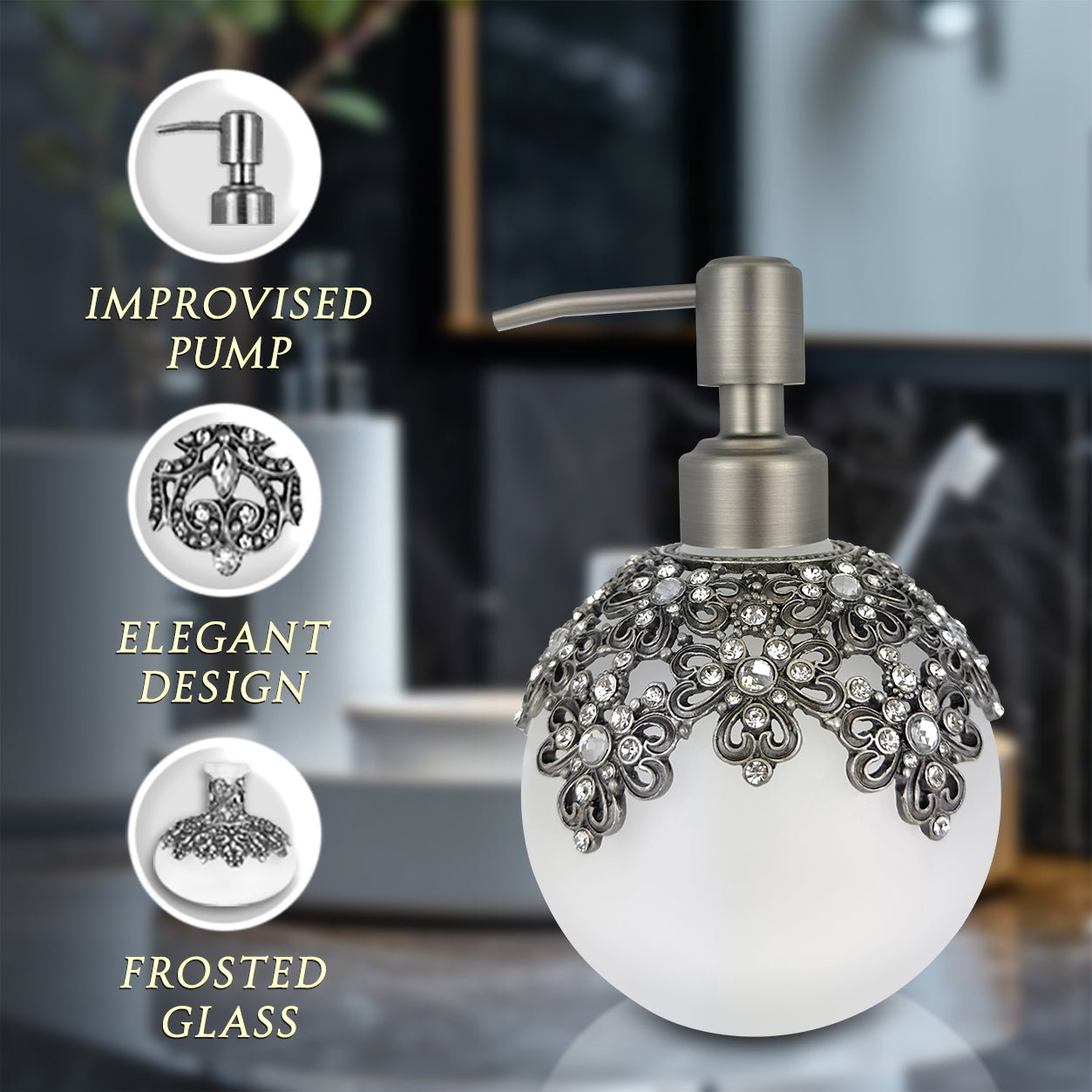 Lavinia Bloom – Modern Decorative Bathroom Accessory Handmade Soap Dispenser, 12 oz - Che Cose Belle