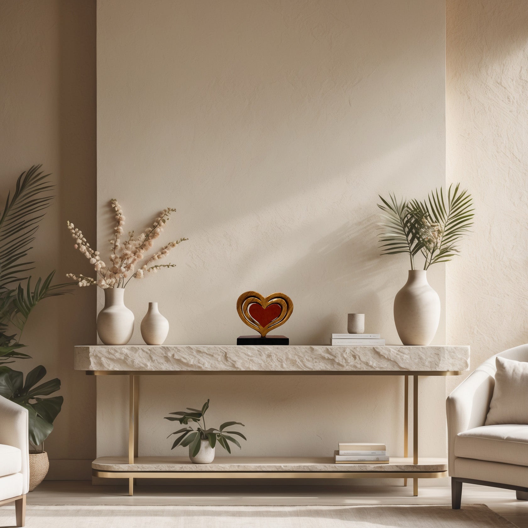 Serene Hearts – Handmade Wooden Sculpture, Elegant Home Decor