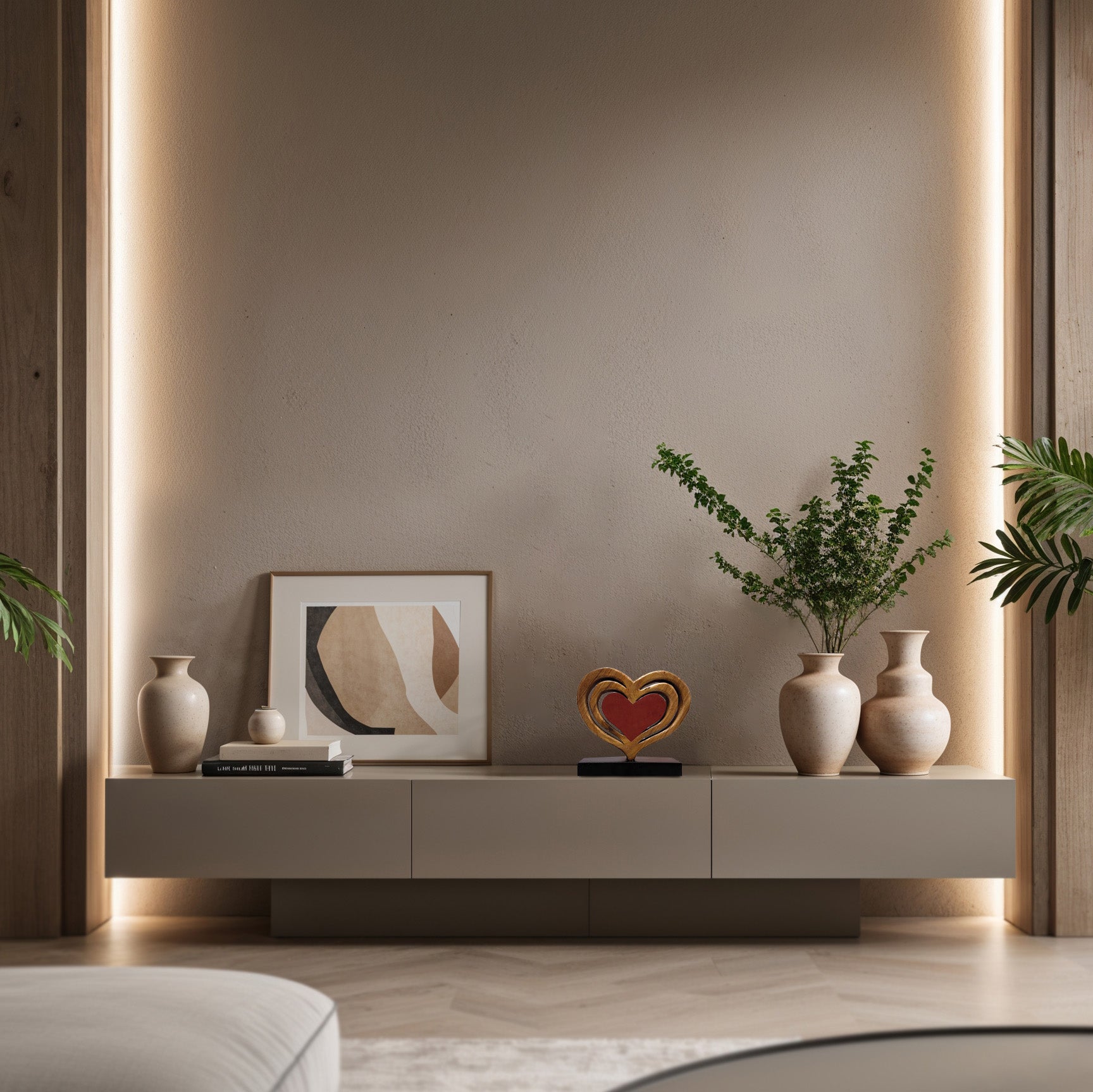 Serene Hearts – Handmade Wooden Sculpture, Elegant Home Decor