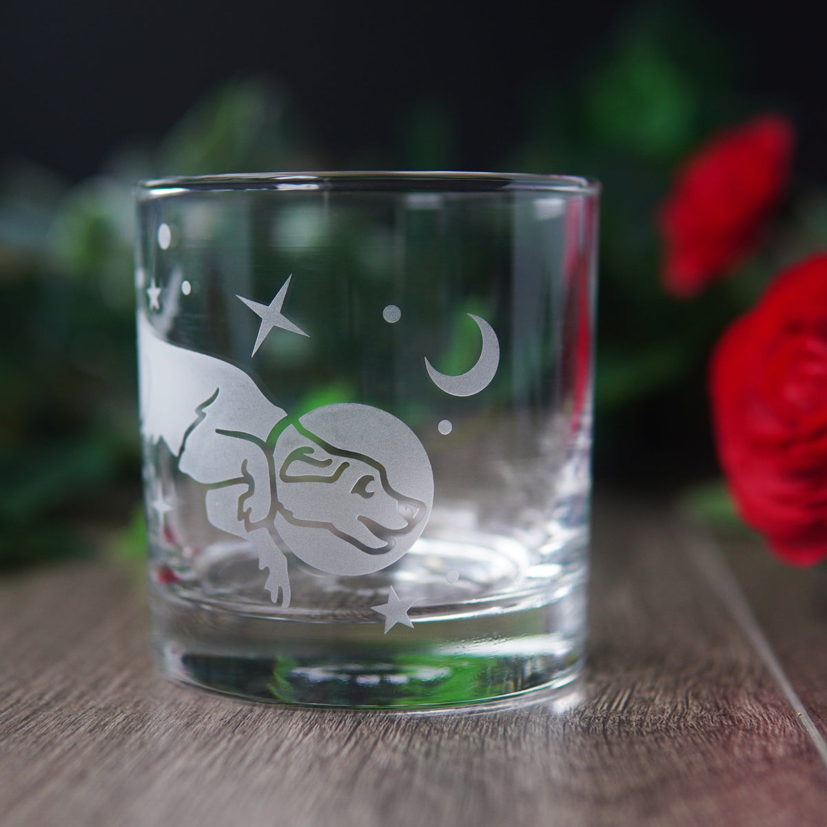 Space Dog Lowball Glass - celestial etched cocktail barware