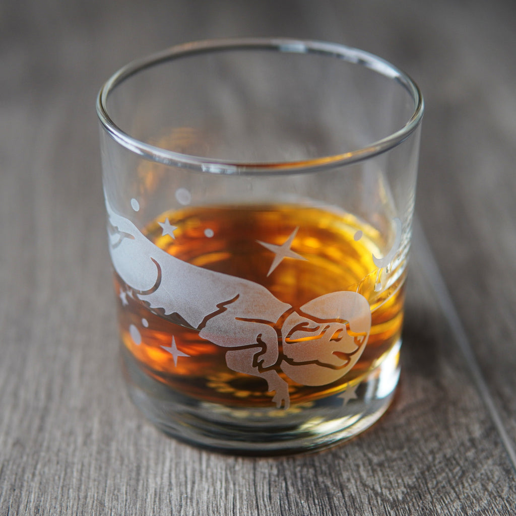 Space Dog Lowball Glass - celestial etched cocktail barware