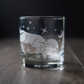 Space Dog Lowball Glass - celestial etched cocktail barware