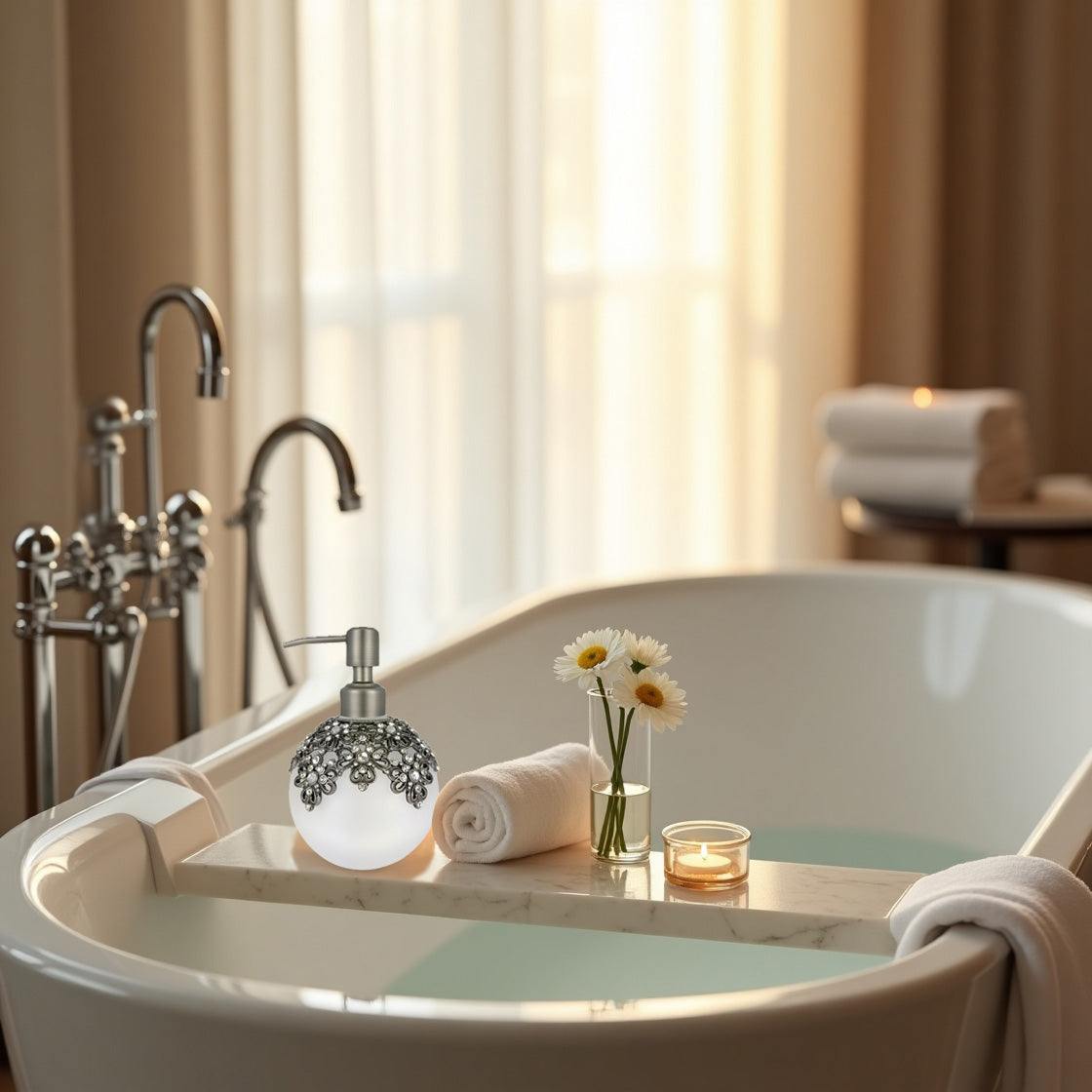 Lavinia Bloom – Modern Decorative Bathroom Accessory Handmade Soap Dispenser, 12 oz