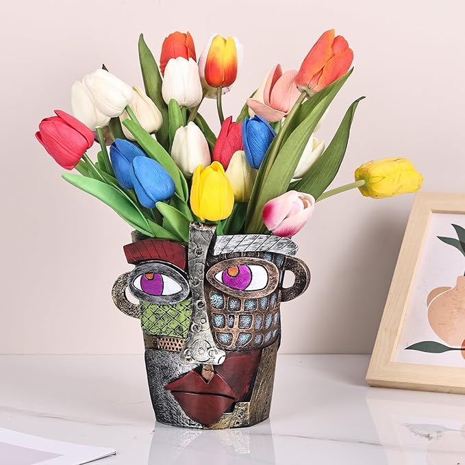 LCCCK Colorful Face Planter Funky Head Planters for Indoor Plants, Succulent Pots with Drainage for Home Unique Decor, Large Abstract Flower Pots for Indoor Outdoor Garden Cute Plant Decor - Che Cose Belle