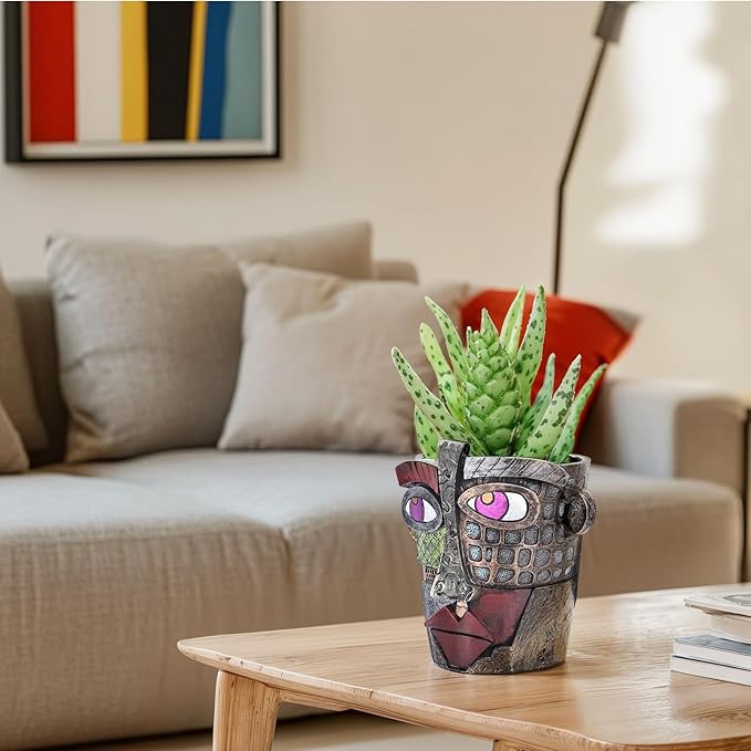 LCCCK Colorful Face Planter Funky Head Planters for Indoor Plants, Succulent Pots with Drainage for Home Unique Decor, Large Abstract Flower Pots for Indoor Outdoor Garden Cute Plant Decor - Che Cose Belle