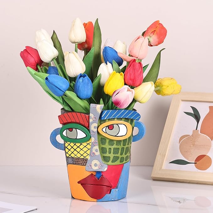 LCCCK Colorful Face Planter Funky Head Planters for Indoor Plants, Succulent Pots with Drainage for Home Unique Decor, Large Abstract Flower Pots for Indoor Outdoor Garden Cute Plant Decor - Che Cose Belle