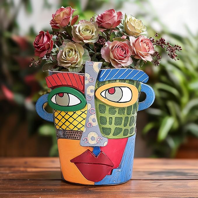 LCCCK Colorful Face Planter Funky Head Planters for Indoor Plants, Succulent Pots with Drainage for Home Unique Decor, Large Abstract Flower Pots for Indoor Outdoor Garden Cute Plant Decor - Che Cose Belle