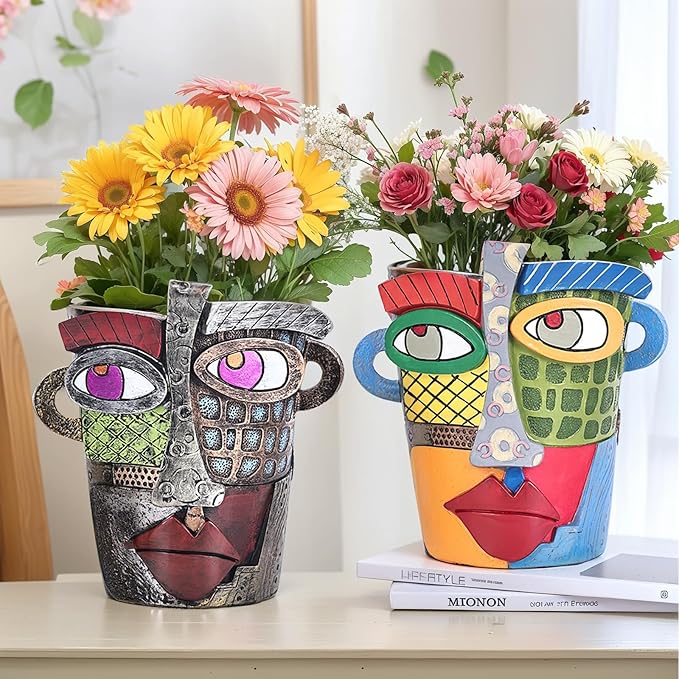 LCCCK Colorful Face Planter Funky Head Planters for Indoor Plants, Succulent Pots with Drainage for Home Unique Decor, Large Abstract Flower Pots for Indoor Outdoor Garden Cute Plant Decor - Che Cose Belle