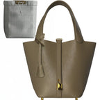 Leather Bucket Bag with Drawstring Pouch – Leather Satchel, Everyday Handbag with Mini Lock Design - Che Cose Belle