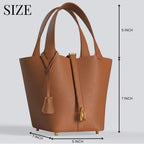 Leather Bucket Bag with Drawstring Pouch – Leather Satchel, Everyday Handbag with Mini Lock Design - Che Cose Belle