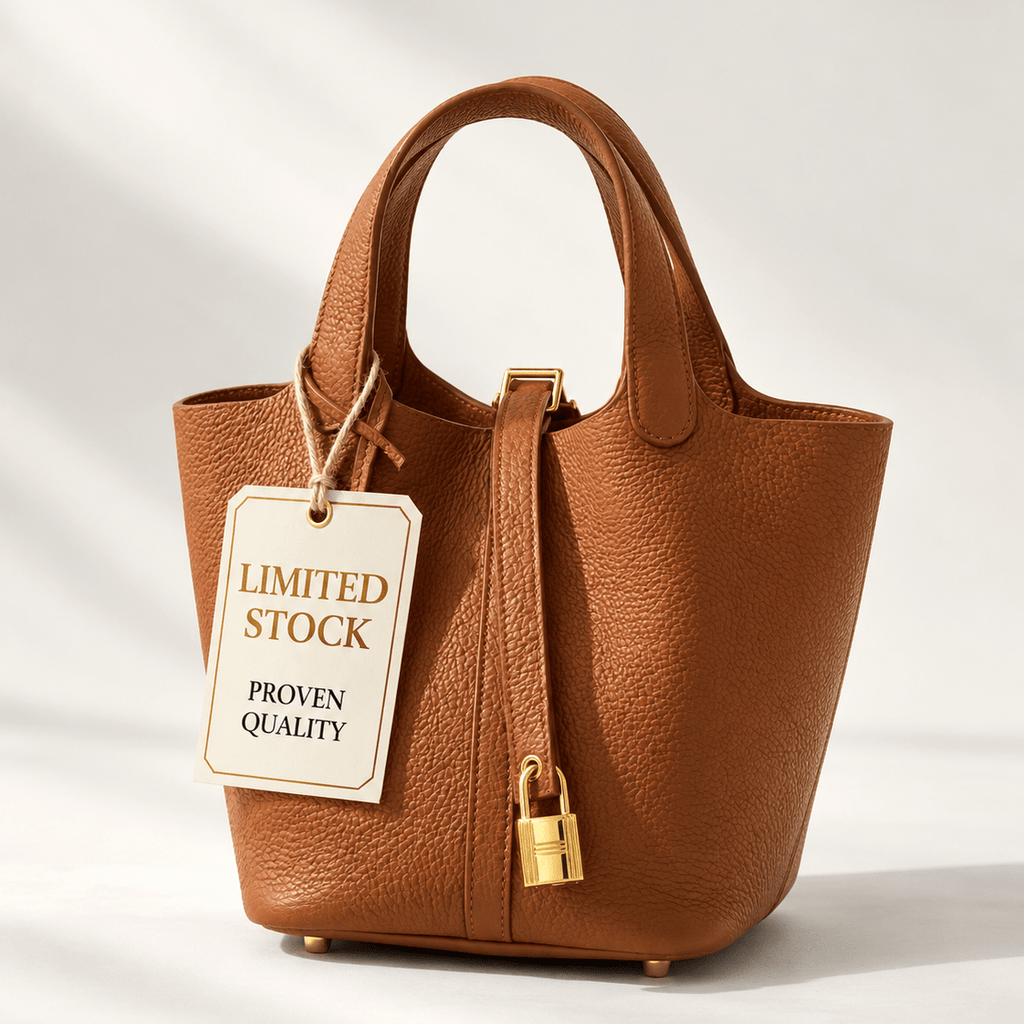 Leather Bucket Bag with Drawstring Pouch – Leather Satchel, Everyday Handbag with Mini Lock Design - Che Cose Belle