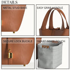 Leather Bucket Bag with Drawstring Pouch – Leather Satchel, Everyday Handbag with Mini Lock Design - Che Cose Belle