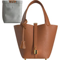 Leather Bucket Bag with Drawstring Pouch – Leather Satchel, Everyday Handbag with Mini Lock Design - Che Cose Belle