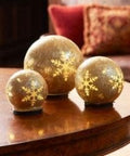 LED Snowflake Globes w/6 Hour Timer (Set of 3) 4" - 8"D Glass (Requires 3 AA Batteries, Not Included) - Che Cose Belle