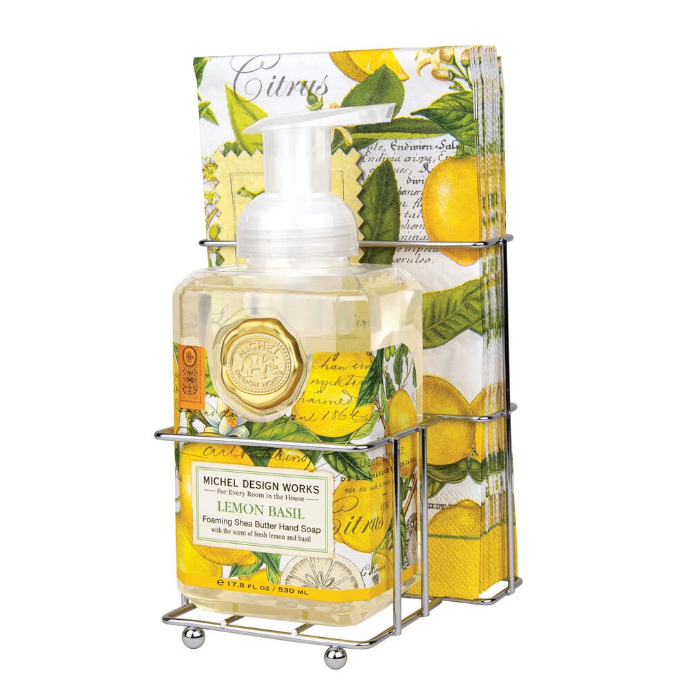 Lemon Basil Foaming Hand Soap and Napkin Set - Che Cose Belle
