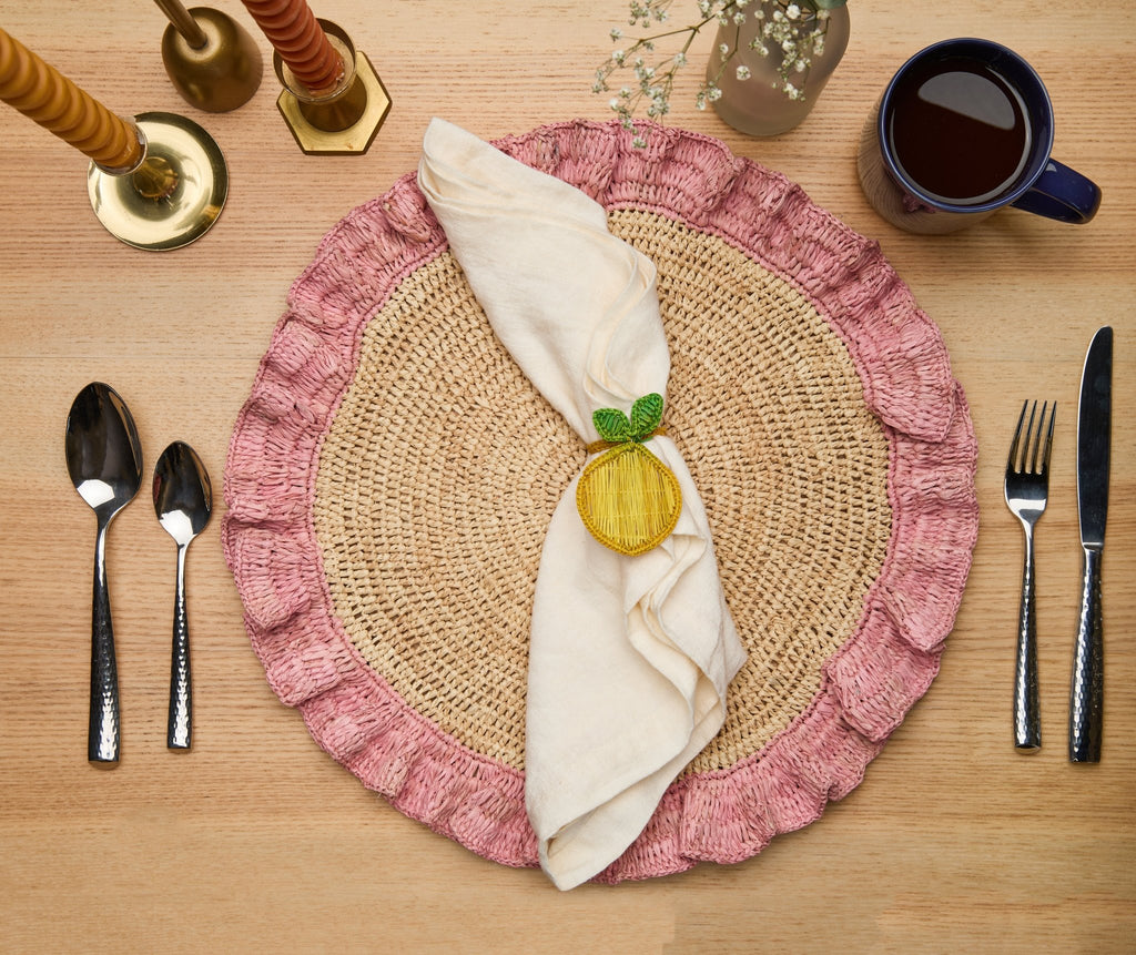 Lemon Napkin Ring – 3.5” Handwoven Iraca Palm – Artisan Summer Table Decor from Colombia - Che Cose Belle