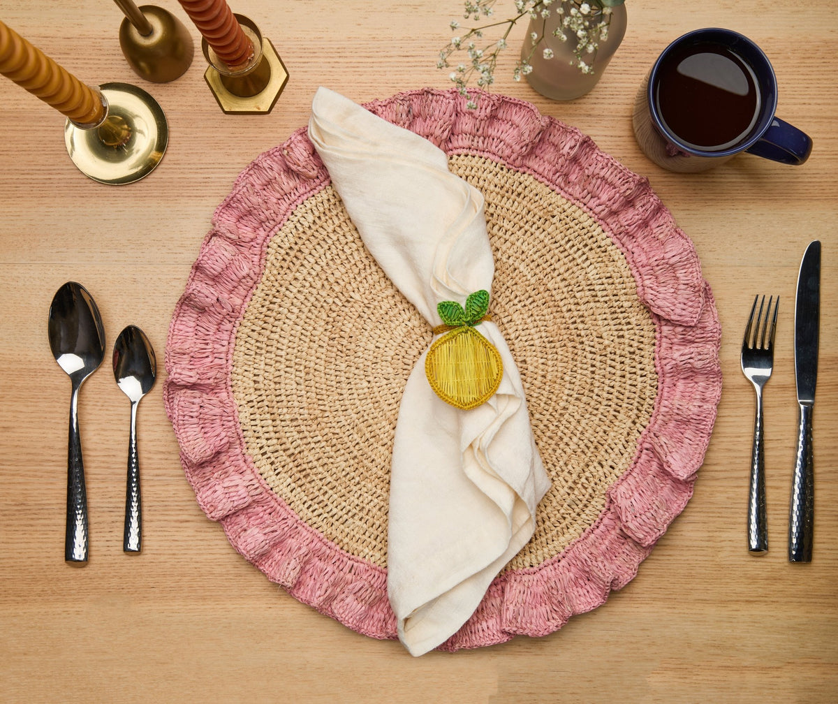 Lemon Napkin Ring – 3.5” Handwoven Iraca Palm – Artisan Summer Table Decor from Colombia - Che Cose Belle