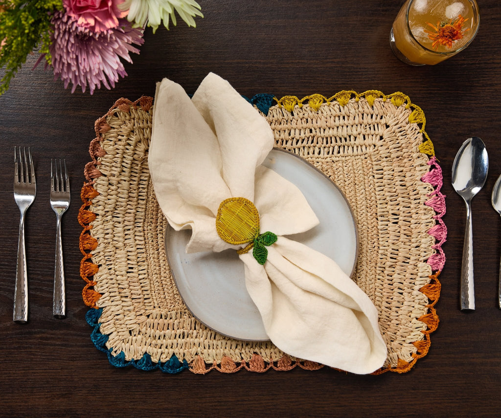 Lemon Napkin Ring – 3.5” Handwoven Iraca Palm – Artisan Summer Table Decor from Colombia - Che Cose Belle