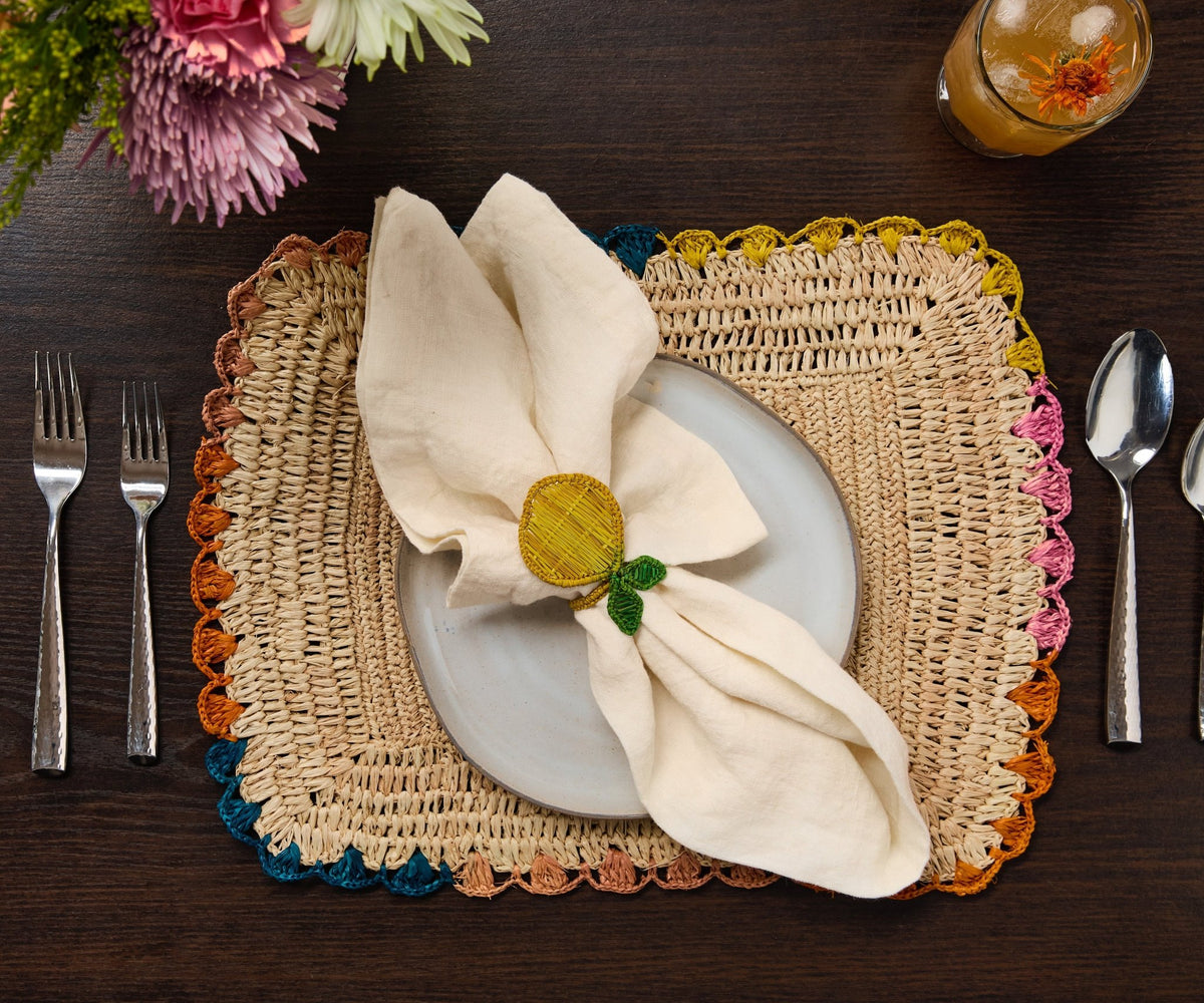 Lemon Napkin Ring – 3.5” Handwoven Iraca Palm – Artisan Summer Table Decor from Colombia - Che Cose Belle