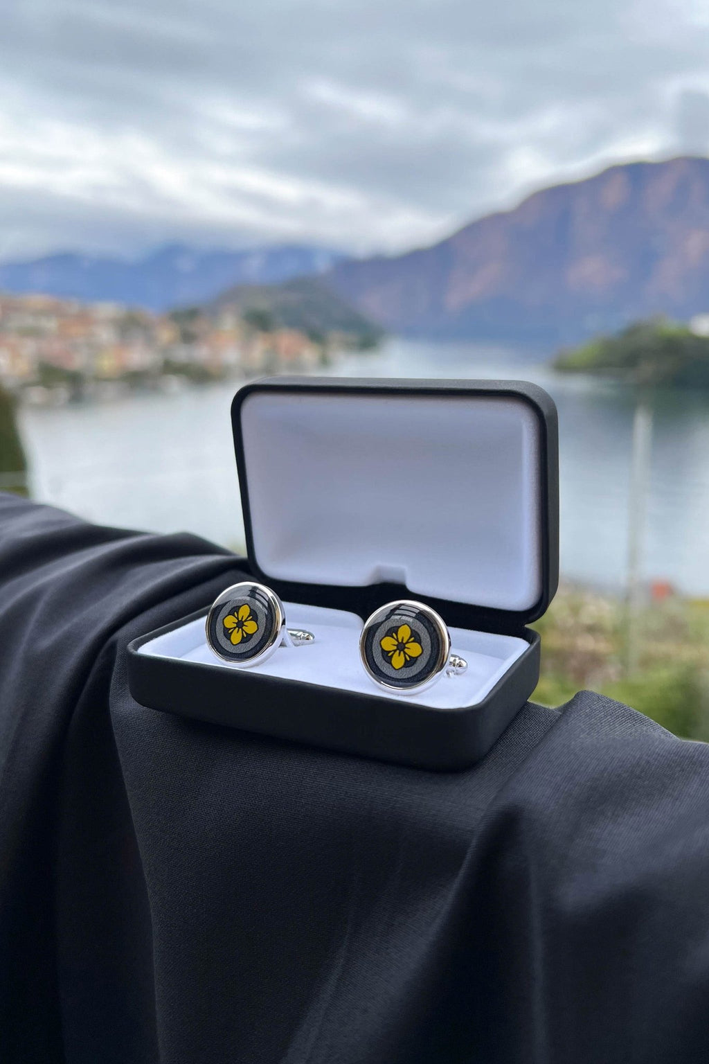 Lemon Yellow Floral Print Handmade Italian Cufflinks with Clear Resin - Che Cose Belle