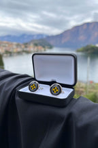Lemon Yellow Floral Print Handmade Italian Cufflinks with Clear Resin - Che Cose Belle