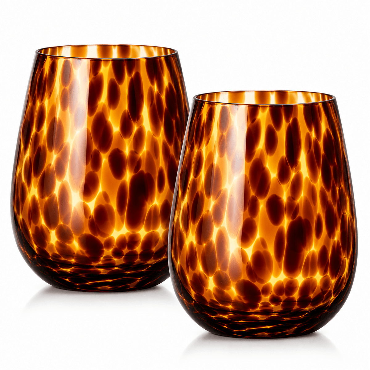 Leopard Print Amber Colored Stemless Wine Glass |  Set of 2 - Che Cose Belle