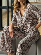 Leopard Print Ruffle Trim and Pants Lounge Set - Che Cose Belle