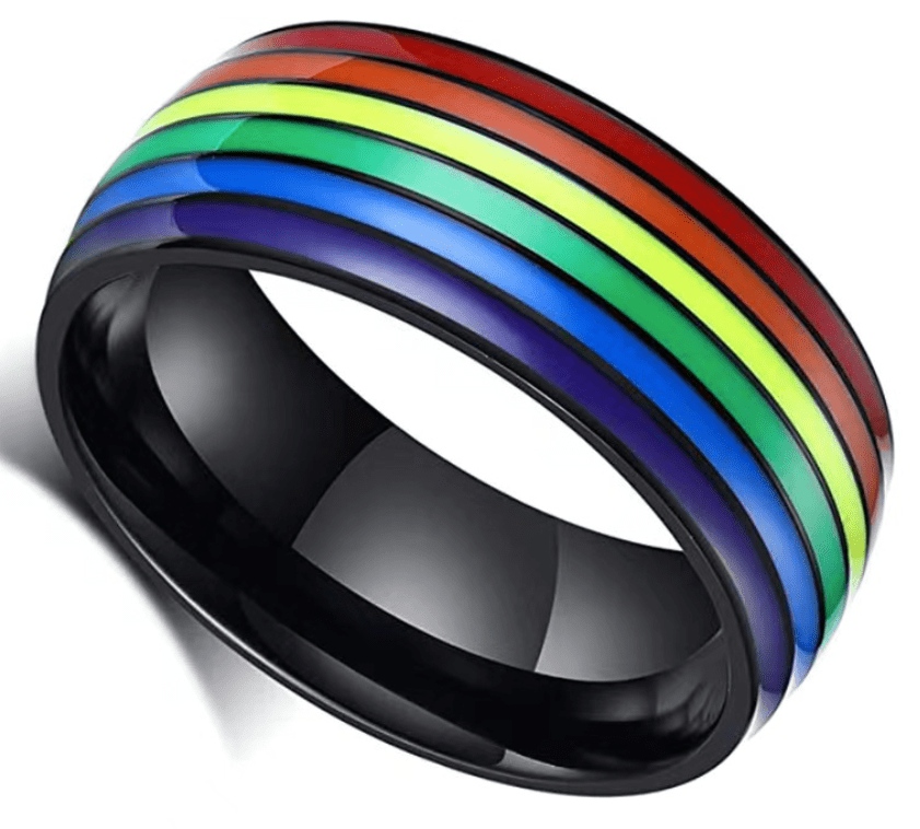 LGBTQ+ Pride Rainbow Stripe Stainless Steel Band Ring – For Every Identity | Gold, Silver & Black Enamel | Pride Jewelry Gift - Che Cose Belle