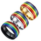 LGBTQ+ Pride Rainbow Stripe Stainless Steel Band Ring – For Every Identity | Gold, Silver & Black Enamel | Pride Jewelry Gift - Che Cose Belle