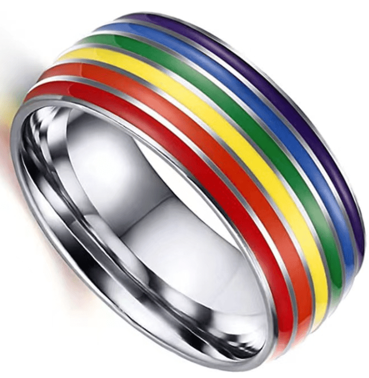 LGBTQ+ Pride Rainbow Stripe Stainless Steel Band Ring – For Every Identity | Gold, Silver & Black Enamel | Pride Jewelry Gift - Che Cose Belle