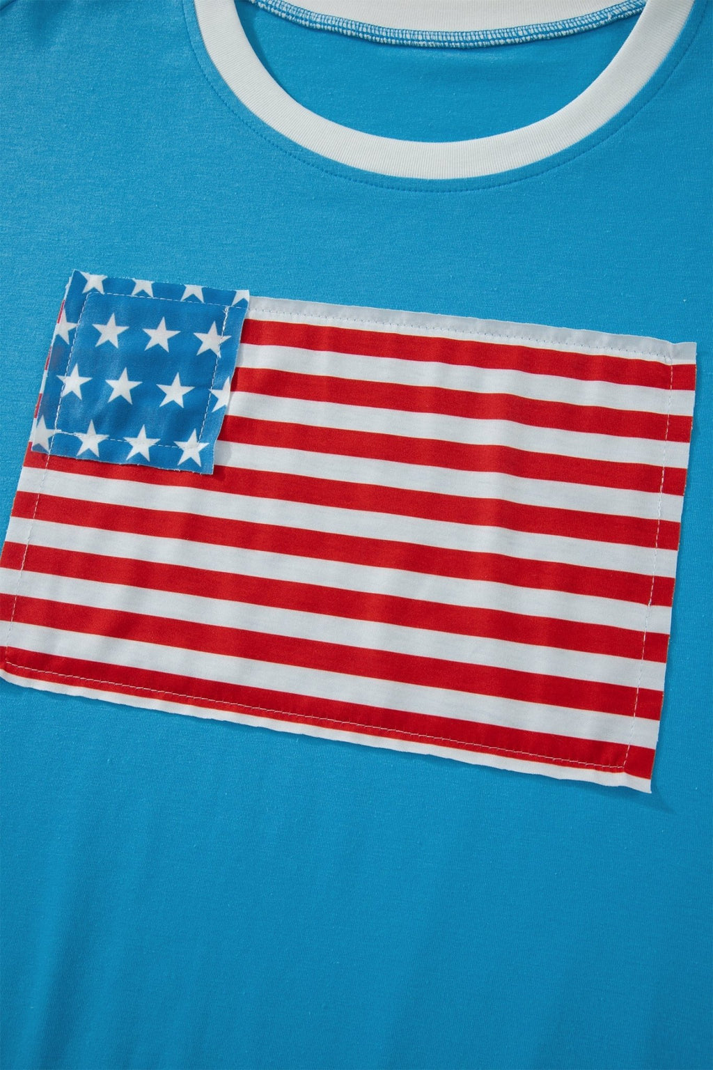 Light Blue Flag Print Patchwork Colorblock July 4th T Shirt - Che Cose Belle