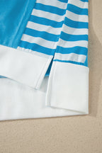 Light Blue Flag Print Patchwork Colorblock July 4th T Shirt - Che Cose Belle