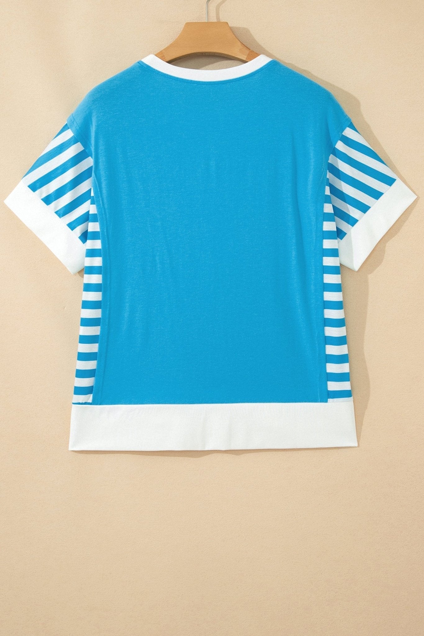 Light Blue Flag Print Patchwork Colorblock July 4th T Shirt - Che Cose Belle