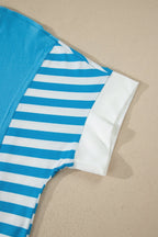 Light Blue Flag Print Patchwork Colorblock July 4th T Shirt - Che Cose Belle