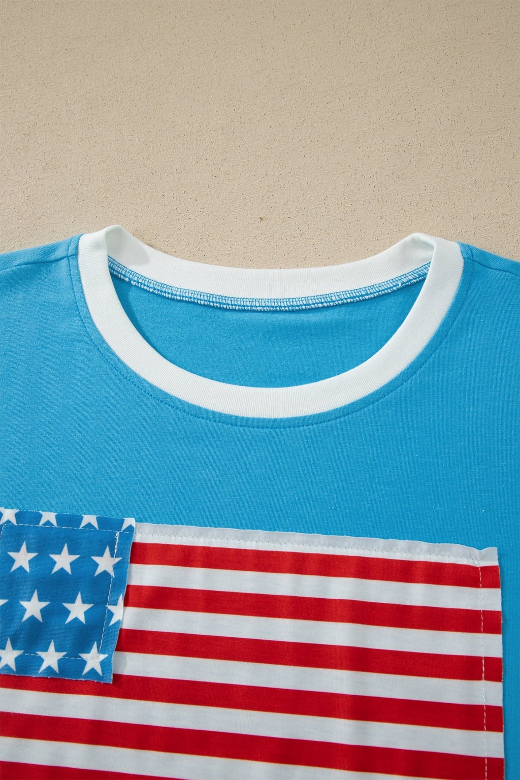 Light Blue Flag Print Patchwork Colorblock July 4th T Shirt - Che Cose Belle