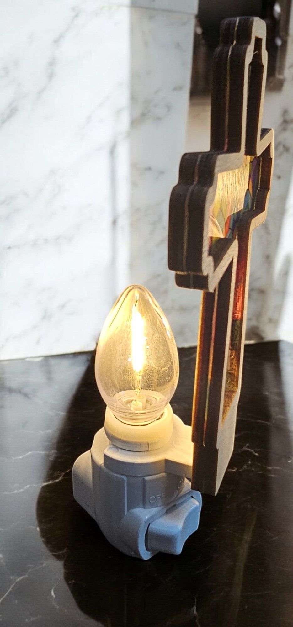 Cross Night Light - Handcrafted Stained Glass-Inspired Cross Nightlight – LED Accent Light