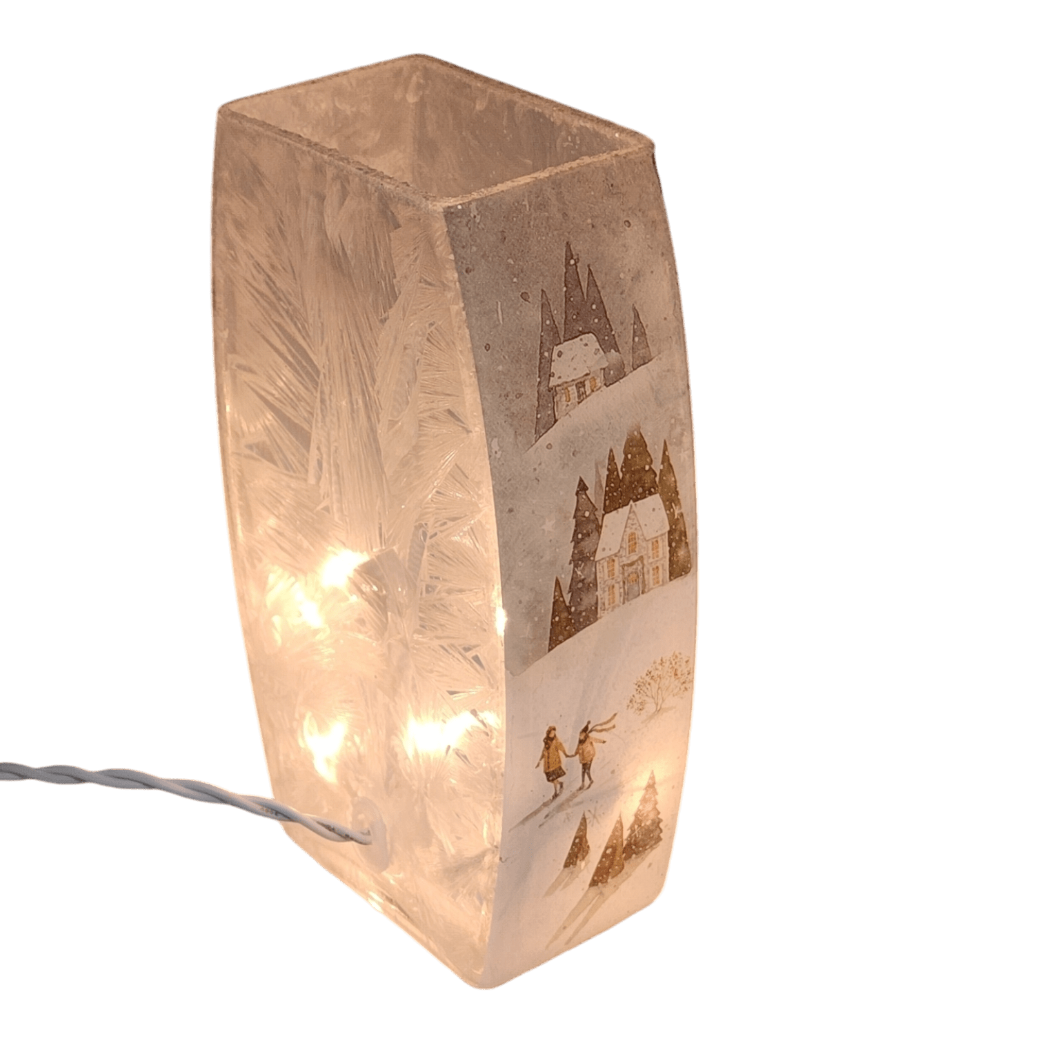 Lighted Glass Vase - Magical Winterland - Three Houses - 7¾ Inches tall - Che Cose Belle
