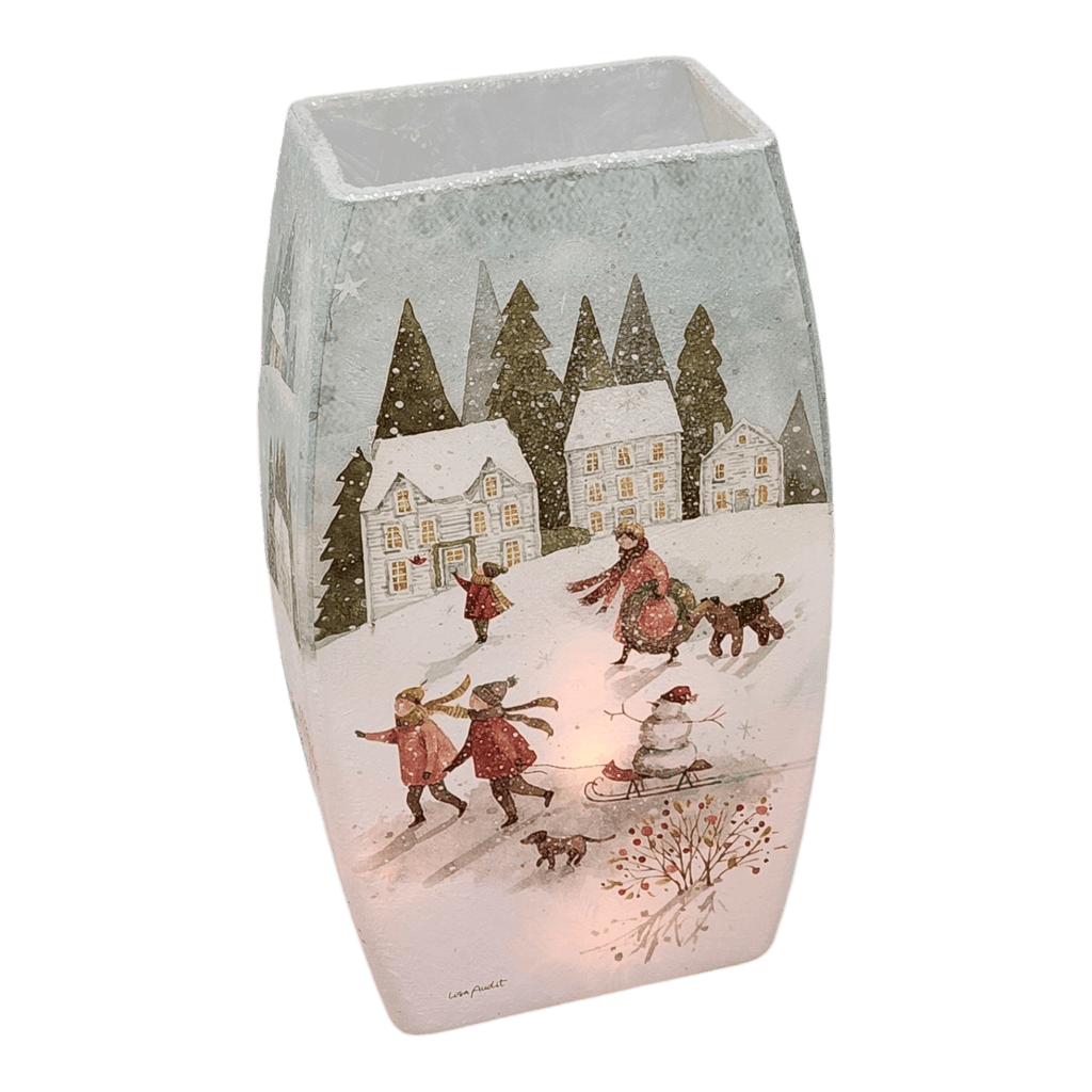 Lighted Glass Vase - Magical Winterland - Three Houses - 7¾ Inches tall - Che Cose Belle