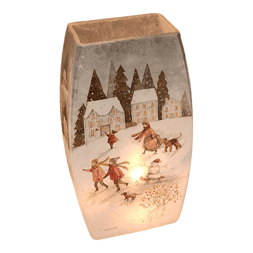 Lighted Glass Vase - Magical Winterland - Three Houses - 7¾ Inches tall - Che Cose Belle