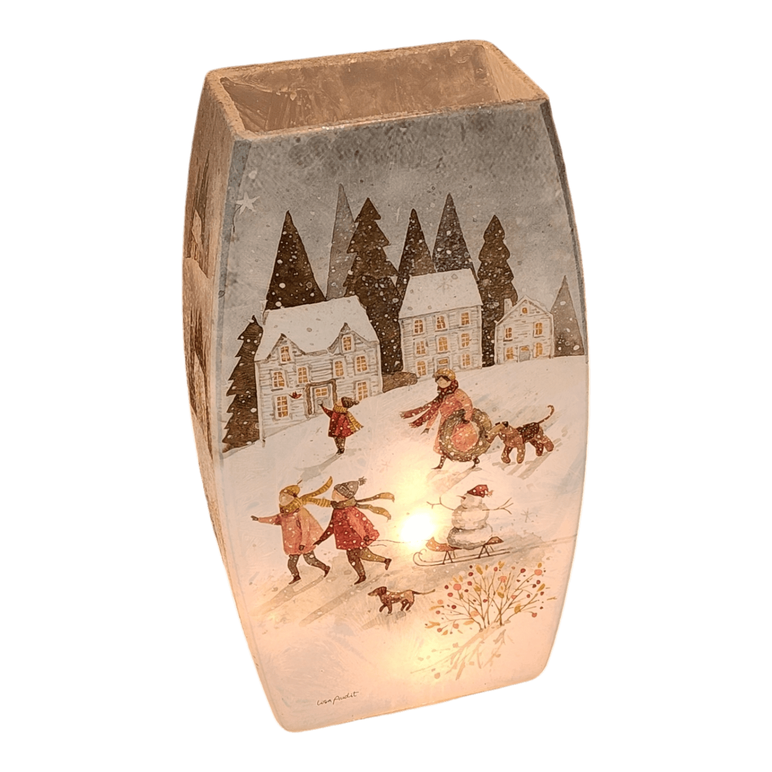 Lighted Glass Vase - Magical Winterland - Three Houses - 7¾ Inches tall - Che Cose Belle