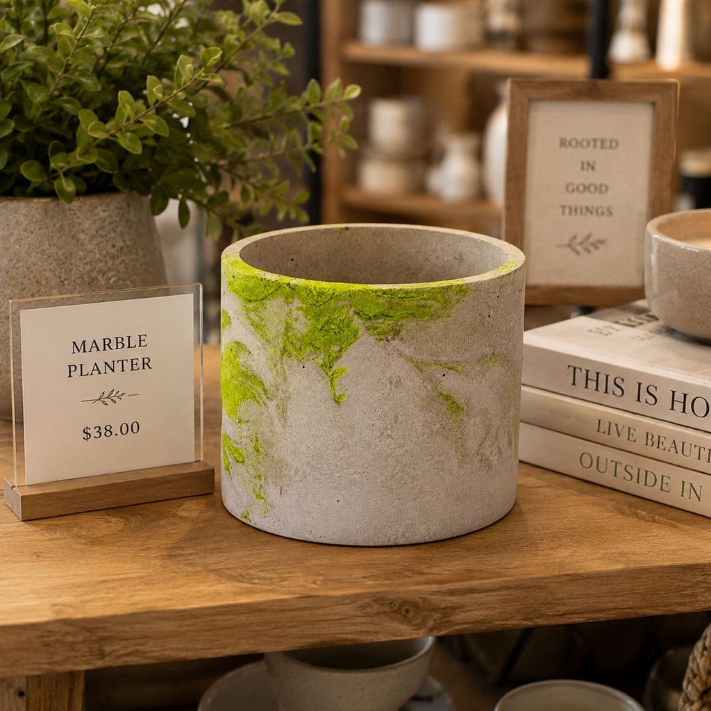 Lime & Gray Concrete Flower Pot | 6" x 4.75" x 4.75" | Color Crete Creations - Che Cose Belle
