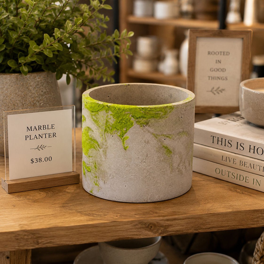 Lime & Gray Concrete Flower Pot | 6" x 4.75" x 4.75" | Color Crete Creations - Che Cose Belle