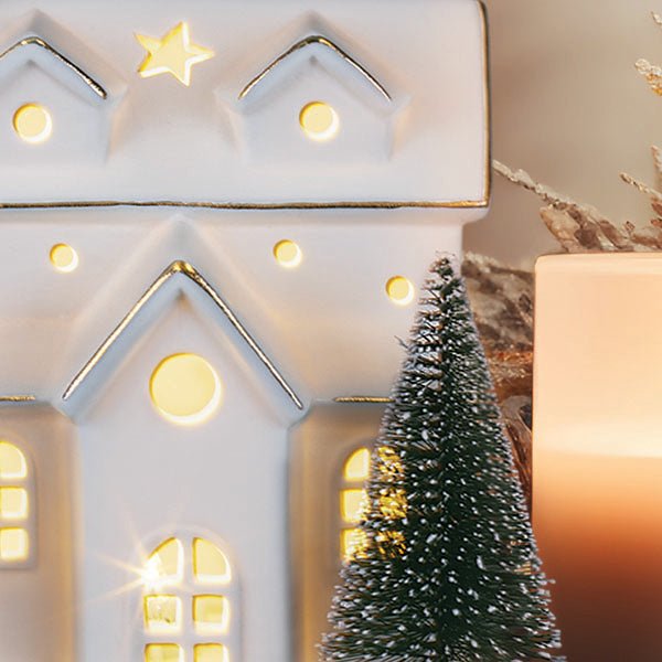 Lit Ceramic House With Trees - Che Cose Belle