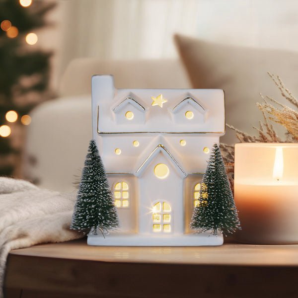 Lit Ceramic House With Trees - Che Cose Belle